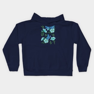 Elegant blue watercolor dragonflies and flowers Kids Hoodie